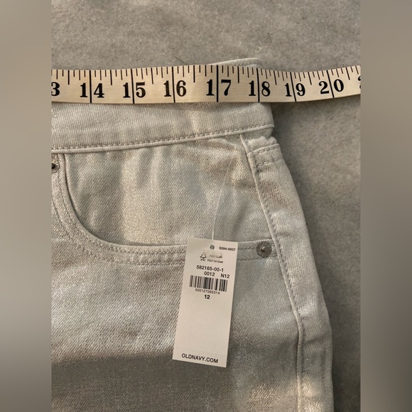 NWT Old Navy Size 12 Silver Shine Metallic Zip Stretch Denim A Line Mini Skirt - Picture 10 of 12